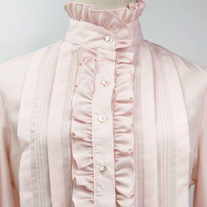 Vintage 1970s Pink Secretary Blouse Ruffle Front M